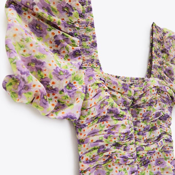 ZARA PRINTED DRAPED DRESS TRF MAUVE - Picture 4 of 14